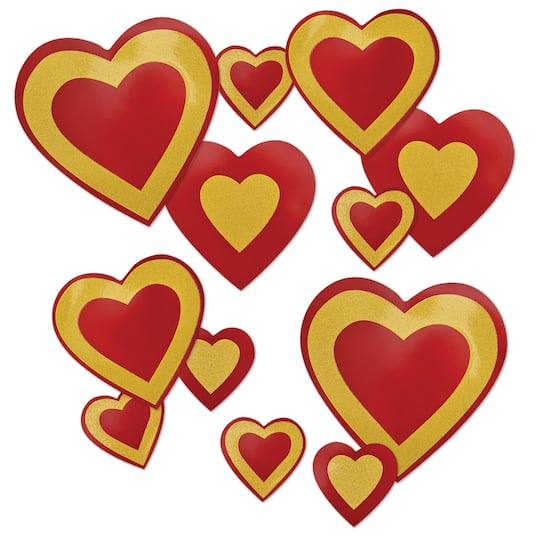 Beistle Red & Gold Glittered Heart Cutouts, 12ct.